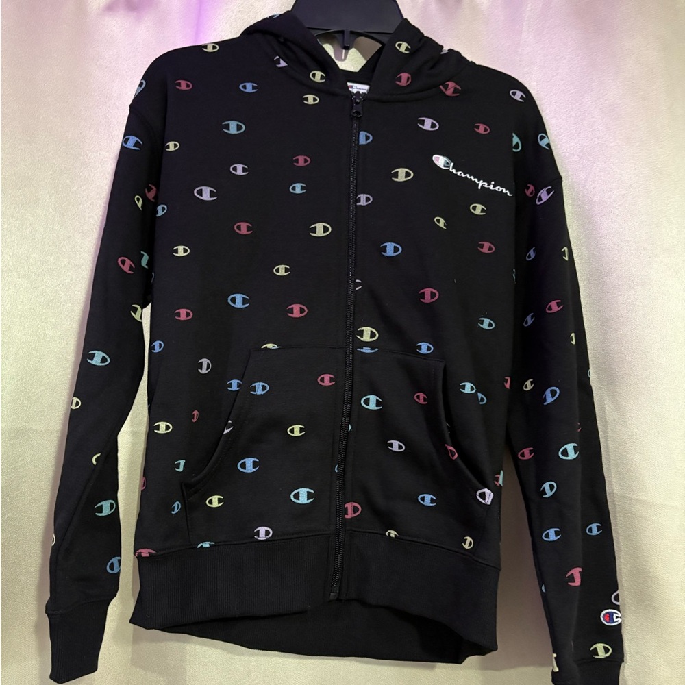 Champion Black and Blue Jacket with Iconic Logo Design